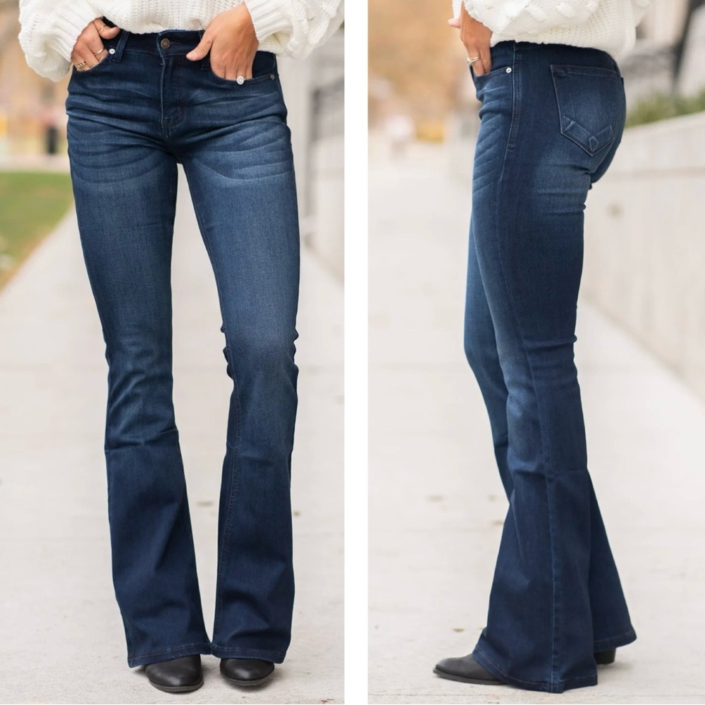 New Midrise Flare Jeans Dark Wash Kancan Stretch No Rips